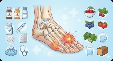 2026 통풍(Gout) 완벽 가이드 — 원인·급성 발작 증상·요산 수치 기준·진단 검사·약물 치료(콜히친·알로퓨리놀·페북소스타트)·식단·생활습관 관리·재발 방지까지 총정리
